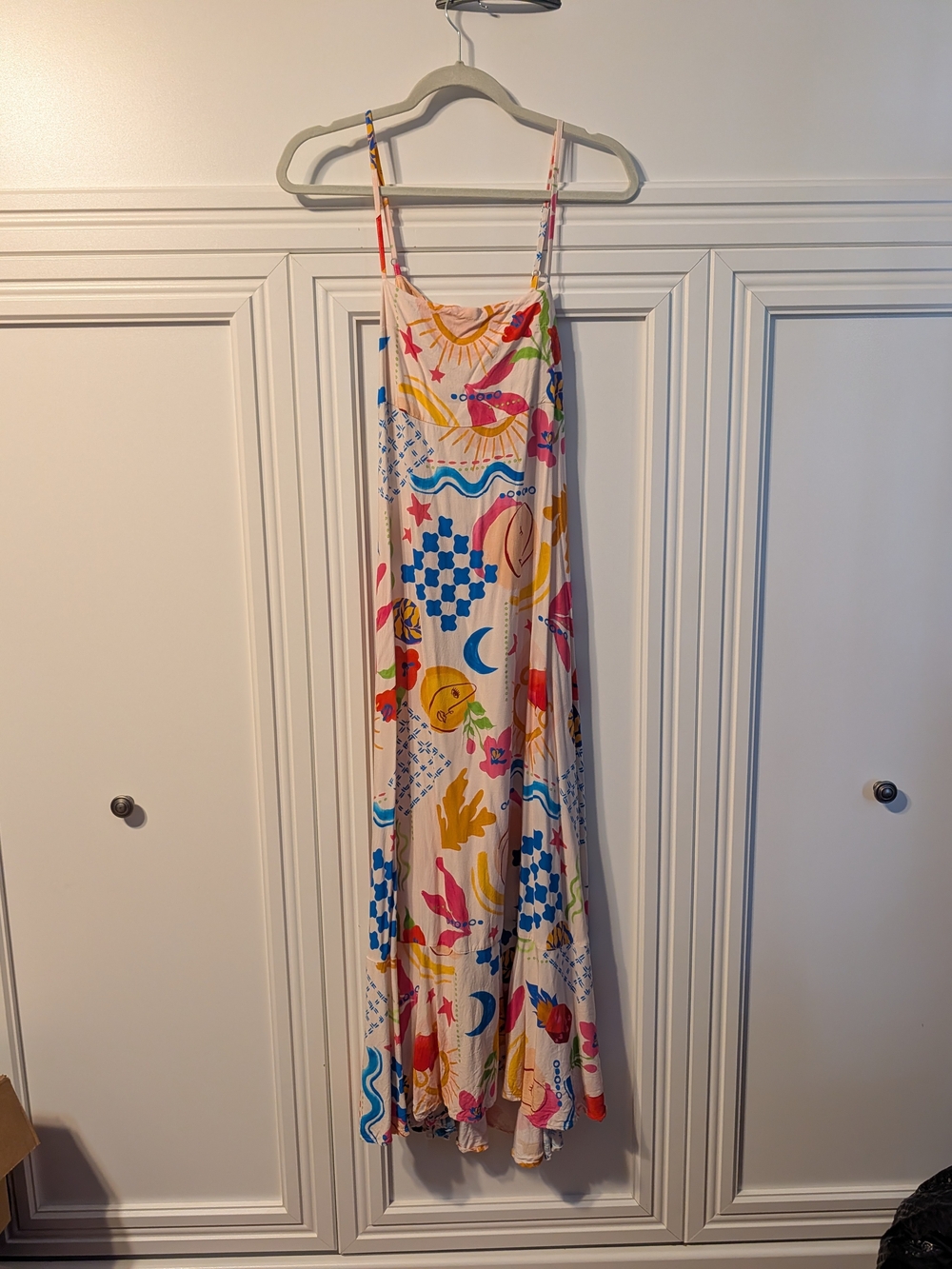 Bright Multicolor Print Spaghetti-Strap Maxi Dress